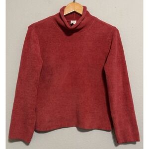 J. Jill Small Chenille Sweater Red Funnel Mock Neck Oversized SOFT Cozy‎